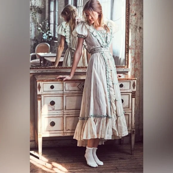 NEW Loveshackfancy Theo Dress Ruffled Cotton Maxi Cottage 4 Freepeople - Picture 1 of 14
